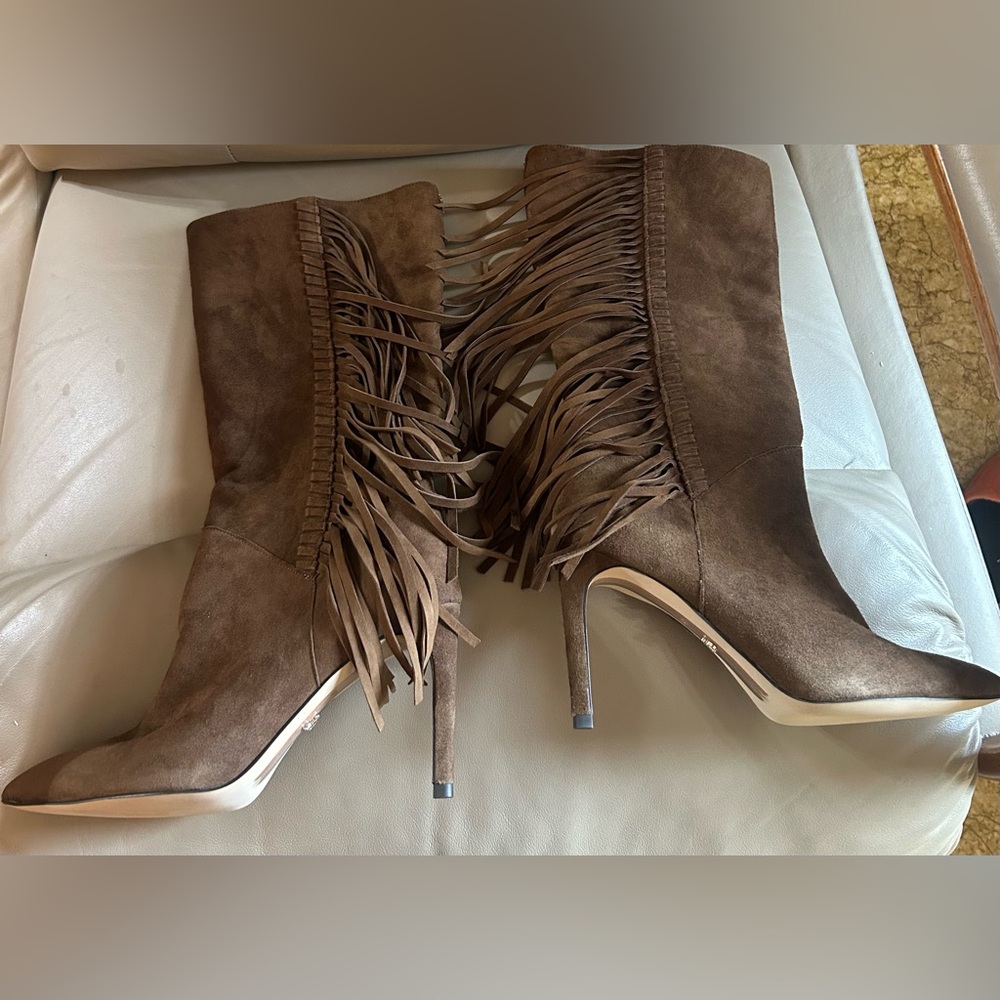 Sam Edelman Womens size 6 1/2 gorgeous Brown Suede High-Heel fringe Boots